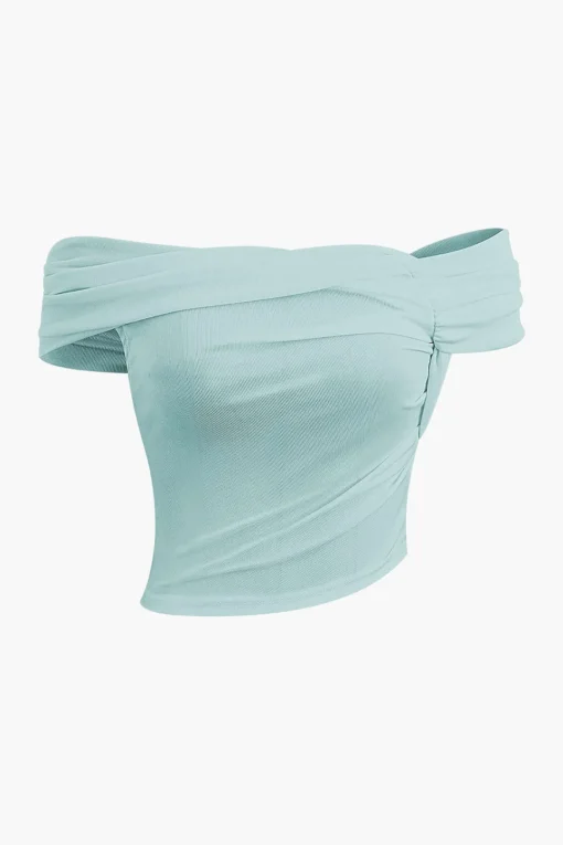 MICAS T-Shirts-Off Shoulder Asymmetric Short Sleeve Blouse
