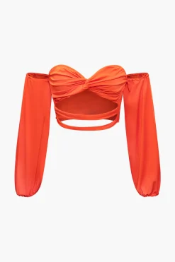 MICAS Skirt Sets|Vacation Sets-Off Shoulder Cut Out Long Sleeve Top And Twist Slit Maxi Skirt Set ORANGE