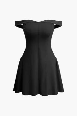 MICAS Mini Dresses-Off Shoulder Pleated Mini Dress