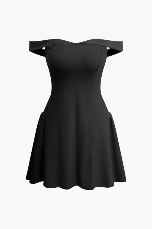 MICAS Mini Dresses-Off Shoulder Pleated Mini Dress