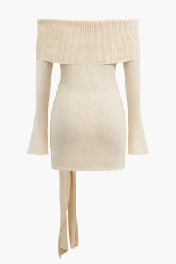 MICAS Long Sleeve Dresses|Knit Dresses-Off Shoulder Twist Front Knit Mini Dress