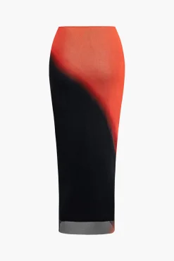 MICAS Skirts-Ombre Mesh Midi Skirt Contrast Color
