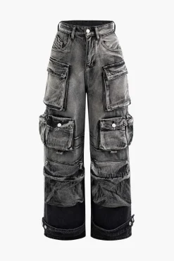 MICAS Jeans|Cargo Pants-Ombre Multi Pocket Wide Leg Cargo Jeans