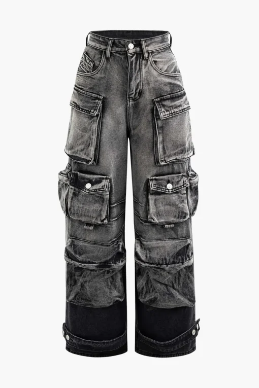 MICAS Jeans|Cargo Pants-Ombre Multi Pocket Wide Leg Cargo Jeans