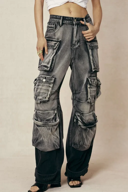 MICAS Jeans|Cargo Pants-Ombre Multi Pocket Wide Leg Cargo Jeans