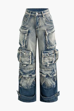 MICAS Jeans|Cargo Pants-Ombre Multi Pocket Wide Leg Cargo Jeans