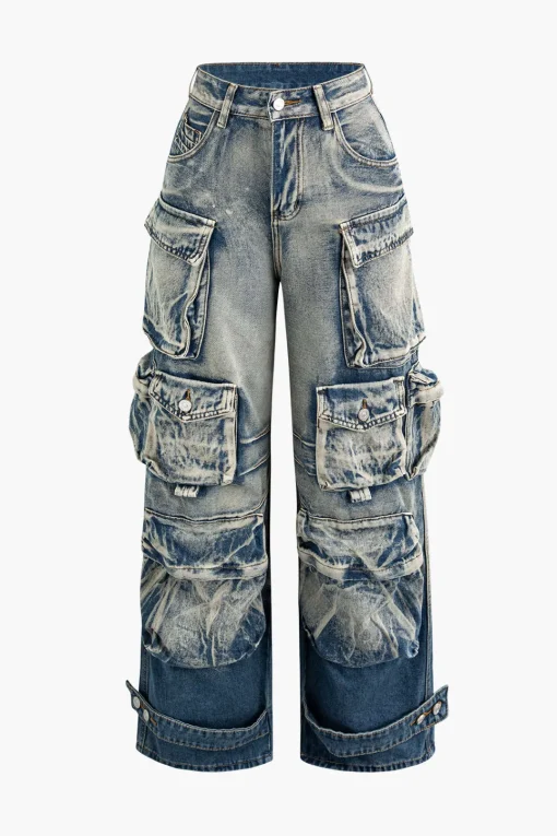 MICAS Jeans|Cargo Pants-Ombre Multi Pocket Wide Leg Cargo Jeans