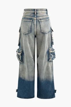 MICAS Jeans|Cargo Pants-Ombre Multi Pocket Wide Leg Cargo Jeans