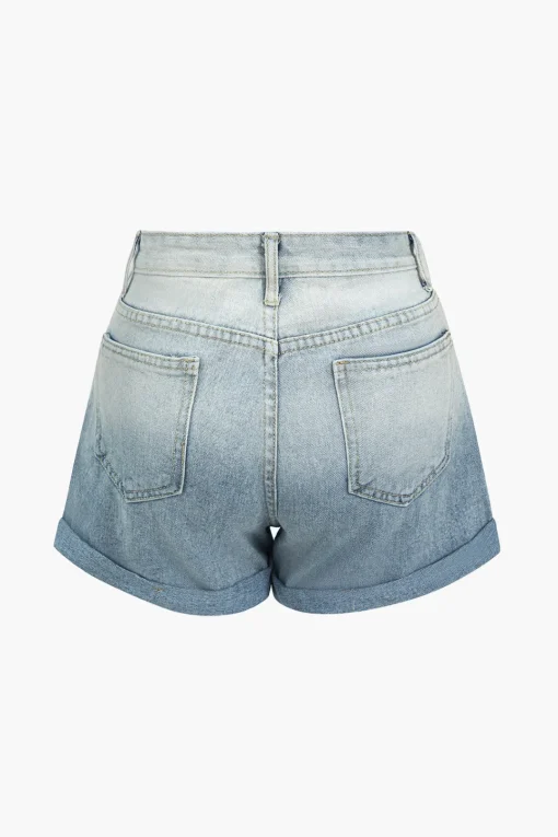 MICAS Shorts-Ombre Print Button Zipper Denim Shorts LIGHT WASH BLUE