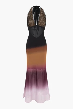 MICAS Maxi Dresses-Ombre Print Mesh Backless Lace Sleeveless Maxi Dress MULTICOLOR