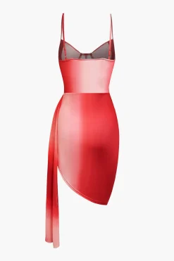 MICAS Mini Dresses-Ombre Ruched Mesh Bustier Slip Mini Dress RED