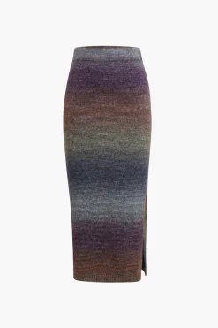 MICAS Skirts-Ombre Side Slit Knit Midi Skirt LILAC