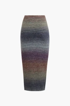 MICAS Skirts-Ombre Side Slit Knit Midi Skirt LILAC