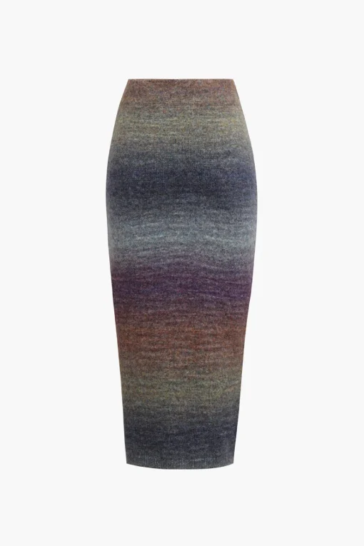 MICAS Skirts-Ombre Side Slit Knit Midi Skirt LILAC