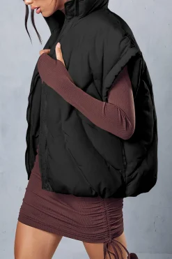 MICAS Outerwear|Outerwear-Padded Cap-Sleeve Zip Vest BLACK