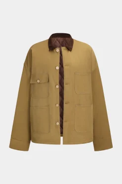 MICAS Outerwear|Outerwear-Patchwork Button Pocket Long Sleeve Jacket TAN