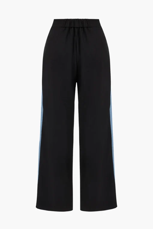 MICAS Pants-Patchwork Detail Wide Leg Trousers BLACK