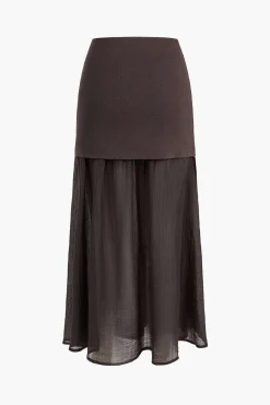 MICAS Skirts-Patchwork Midi Skirt BROWN