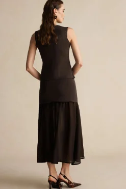 MICAS Skirts-Patchwork Midi Skirt BROWN