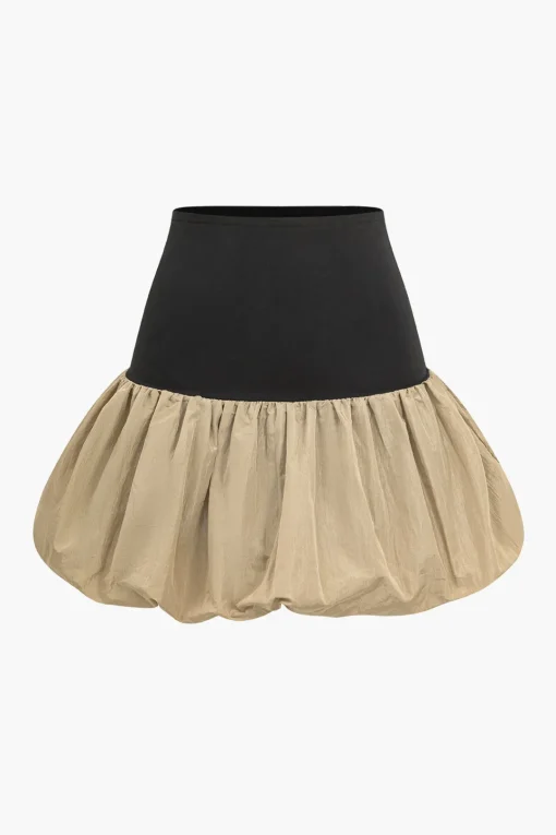 MICAS Skirts-Patchwork Puff Mini Skirt
