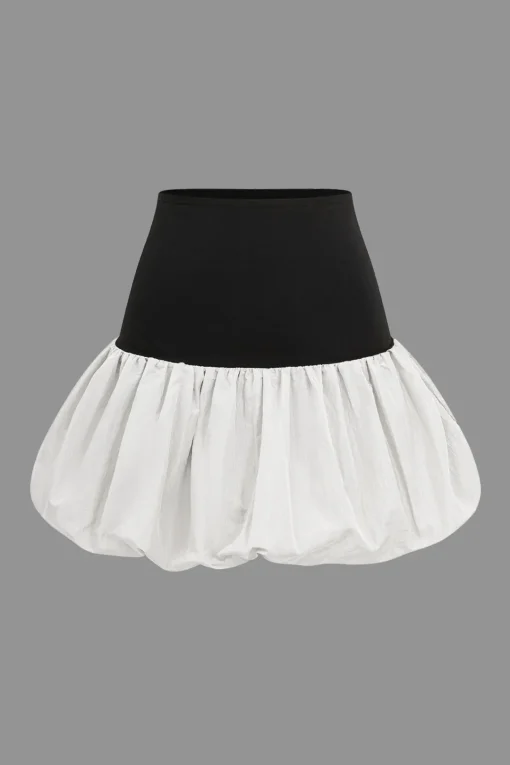 MICAS Skirts-Patchwork Puff Mini Skirt