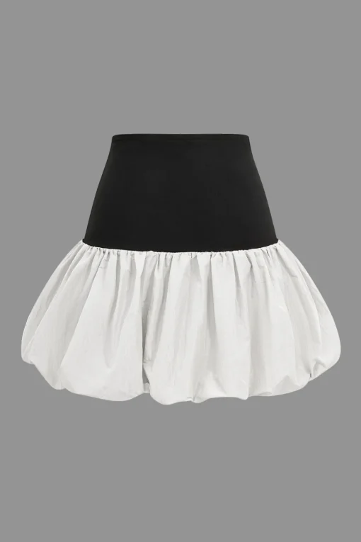 MICAS Skirts-Patchwork Puff Mini Skirt