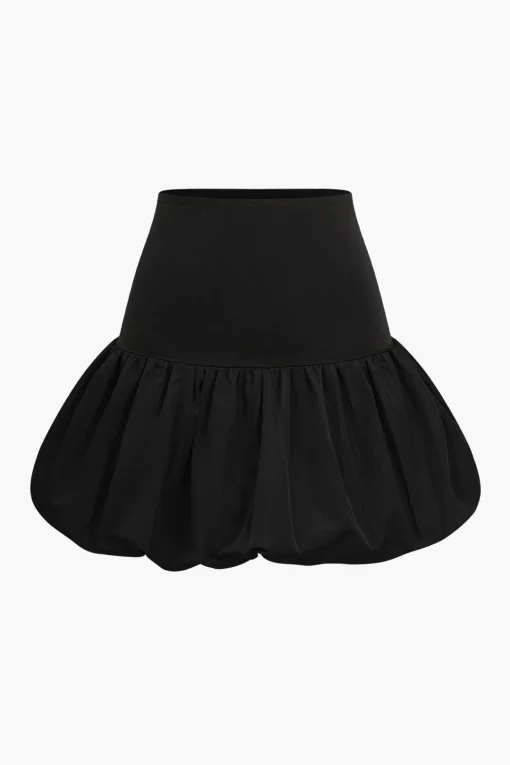 MICAS Skirts-Patchwork Puff Mini Skirt