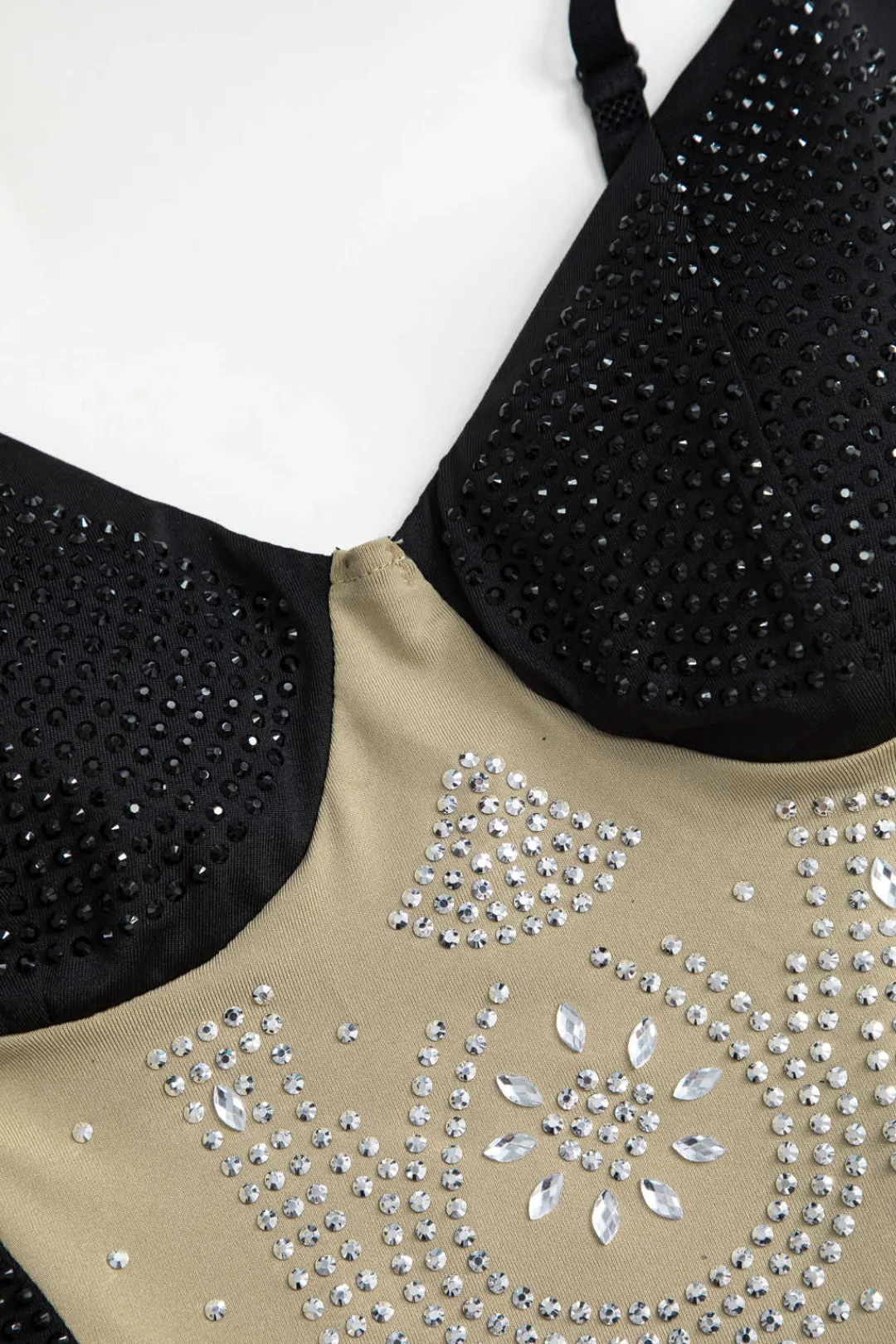 MICAS Mini Dresses-Patchwork Rhinestone Spaghetti Strap Sleeveless Mini Dress Contrast Color