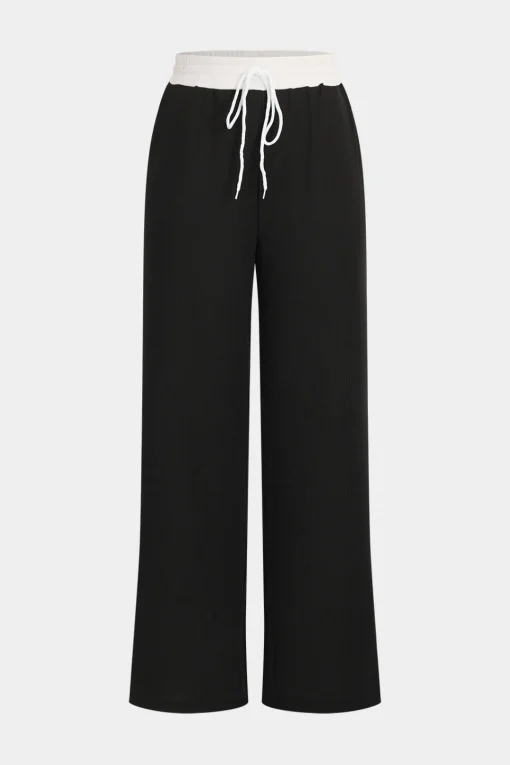 MICAS Pant Sets-Patchwork Top And Drawstring Straight Trousers Set