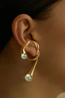 MICAS Earrings|Accessories-1pc Pearl Curve Earring GOLD