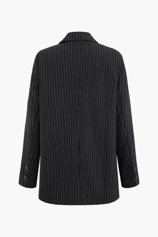 MICAS Outerwear|Outerwear-Pinstripe Print Notched Lapel Blazer BLACK