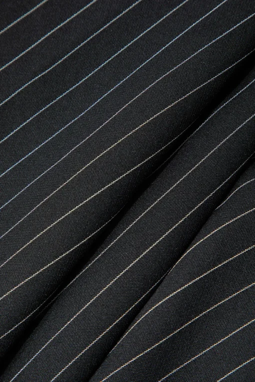 MICAS Outerwear|Outerwear-Pinstripe Print Notched Lapel Blazer BLACK
