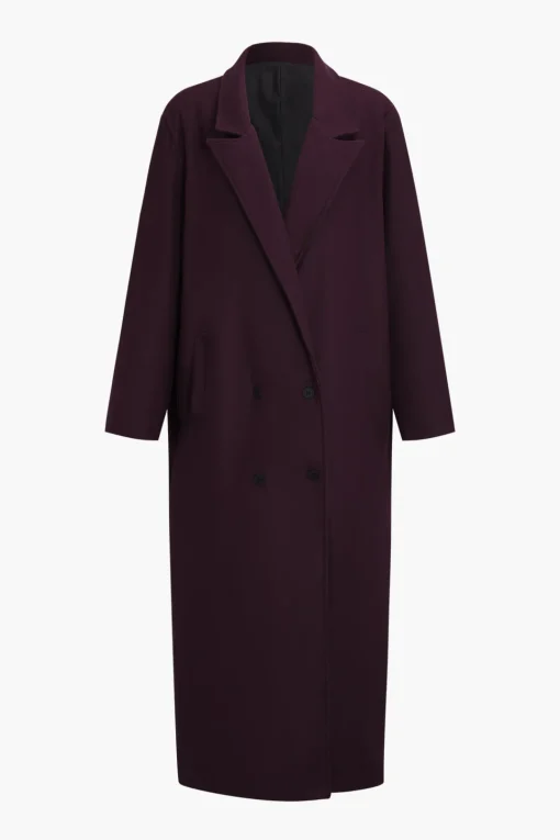 MICAS Outerwear|Outerwear-Pocketed Button Notched Lapel Coat BURGUNDY