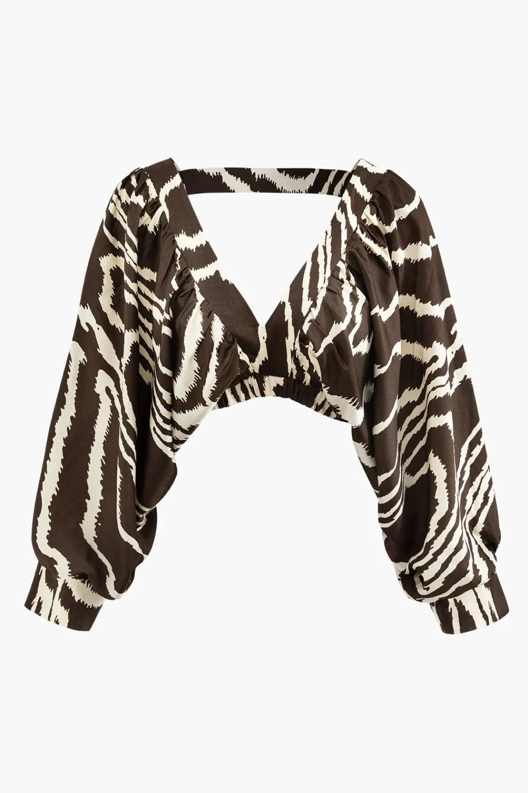 MICAS Long Sleeve Tops|Long Sleeves Tops-Printed V-neck Back Cut Out Crop Blouse MULTICOLOR