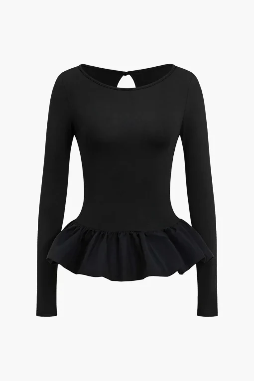 MICAS Long Sleeve Tops|Long Sleeves Tops-Puff Hem Long-Sleeve Top BLACK