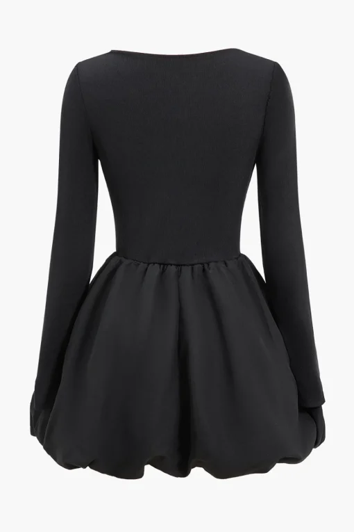 MICAS Long Sleeve Dresses|Mini Dresses-Puff Long Sleeve Mini Dress BLACK