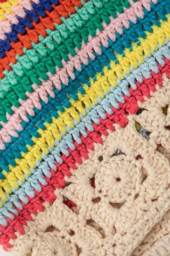 MICAS Knitwear|Vacation Sets-Rainbow Crochet Tie Front Tube Top And Shorts Set BEIGE