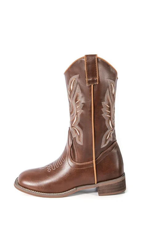 MICAS Shoes|Boots-Retro Embroidered Faux Leather Chunky Heel Mid Calf Boots BROWN
