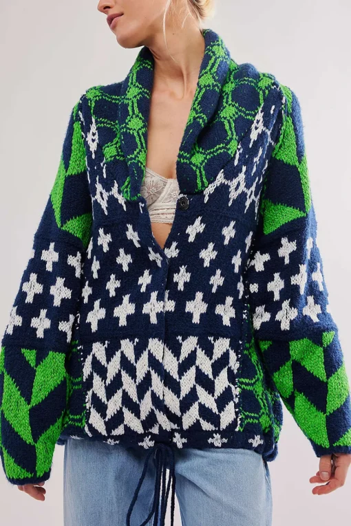MICAS Outerwear|Outerwear-Retro Pattern Knit Button Cardigan