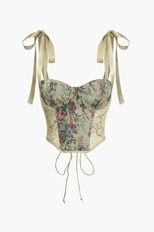 MICAS Corset & Bustier Tops|Tank Tops & Cami-Retro Print Corset Tie-Up Cami Top MULTICOLOR