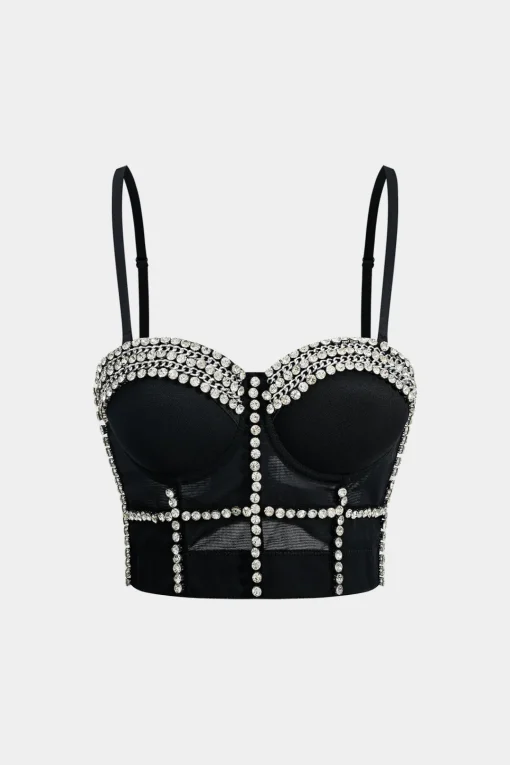 MICAS Corset & Bustier Tops|Tank Tops & Cami-Rhinestone Bustier Cami Top BLACK