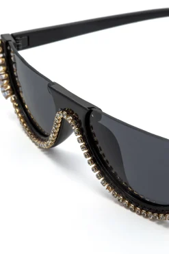 MICAS Sunglasses|Accessories-Rhinestone Decor Half Frame Sunglasses BLACK