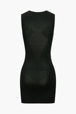 MICAS Mini Dresses-Rhinestone Sheer Mesh Patchwork Mini Dress