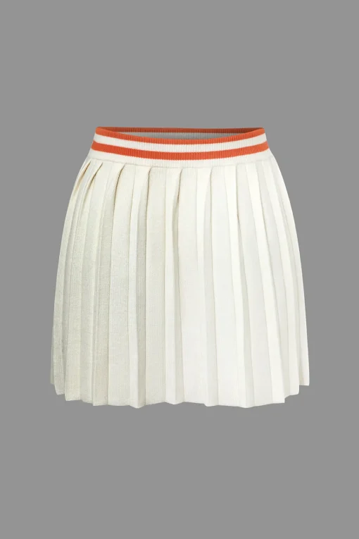 MICAS Vacation Sets|Knit Sets-Ribbed Knit Polo Top And Pleated Skirt Set Contrast Color