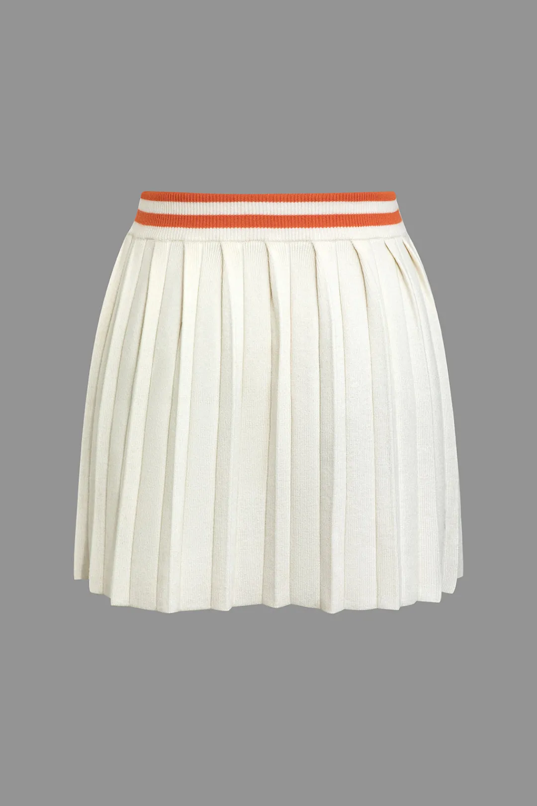 MICAS Vacation Sets|Knit Sets-Ribbed Knit Polo Top And Pleated Skirt Set Contrast Color