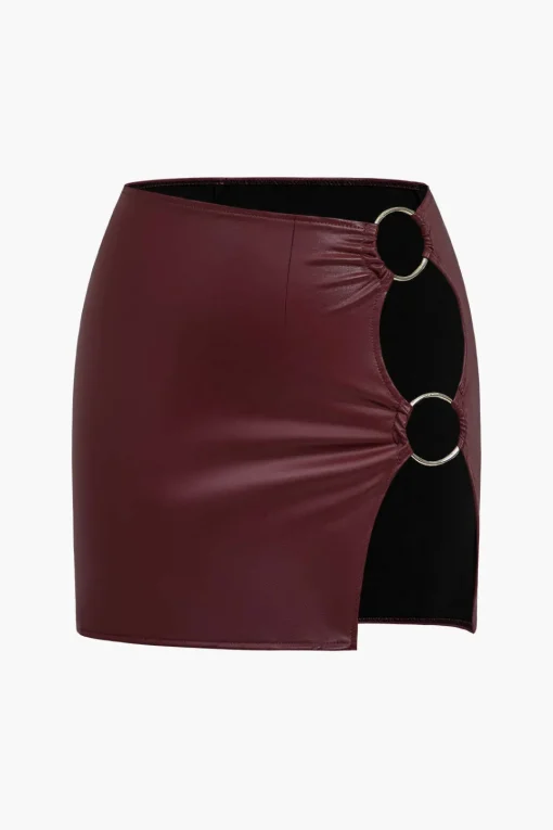 MICAS Skirts-Ring Detail Faux Leather Cutout Mini Skirt