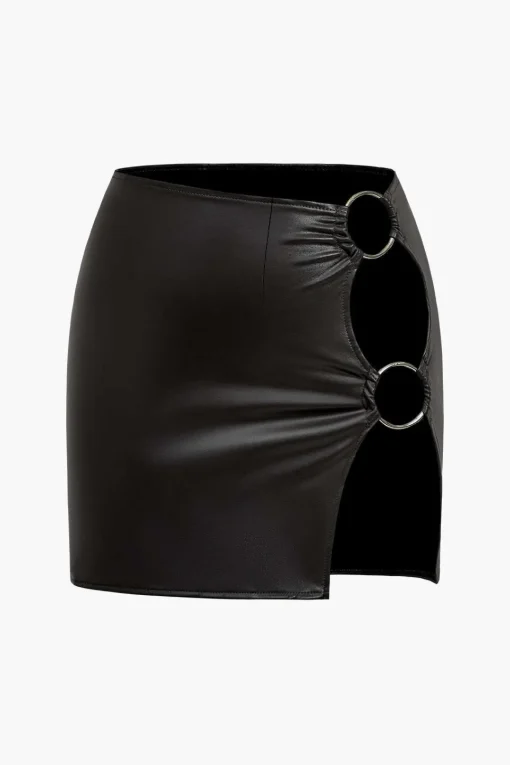 MICAS Skirts-Ring Detail Faux Leather Cutout Mini Skirt