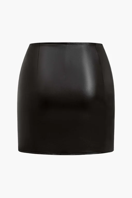 MICAS Skirts-Ring Detail Faux Leather Cutout Mini Skirt
