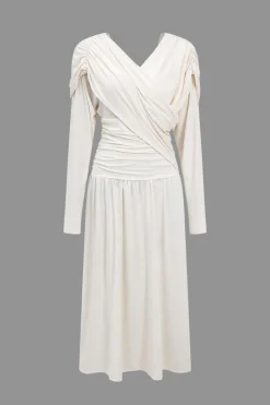 MICAS Long Sleeve Dresses|Maxi Dresses-Ruched Backless Maxi Dress BEIGE