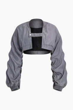 MICAS Outerwear|Outerwear-Ruched Detail Cropped Jacket LIGHT GRAY